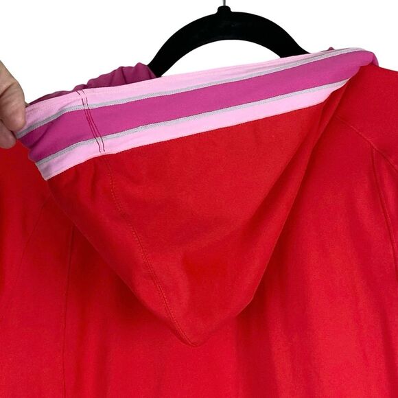 Alo Yoga Womens Red Hooded Jacket M Pink Stripe Trim Athletic Full Zip Athletic - Picture 9 of 10